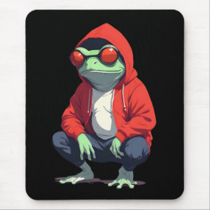 Frog Wearing Hoodie Funny Cool Animal Character  Mouse Pad