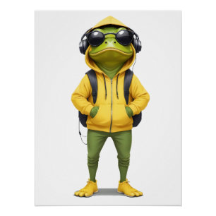 Frog Wearing Hoodie Funny Cool Animal Character  Poster