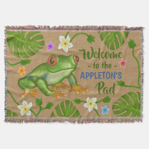 Frog Welcome to Our Pad Tropical Personalized Name Throw Blanket
