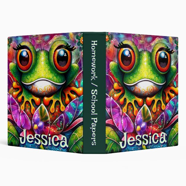Frog Whimsical Abstract Art Floral Personalized Binder (Background)