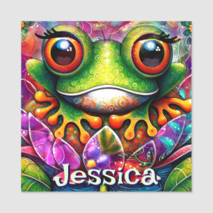 Frog Whimsical Abstract Art Floral Personalized Name Tag