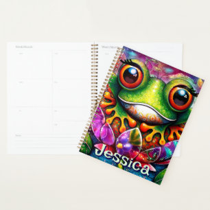 Frog Whimsical Abstract Art Floral Personalized Planner