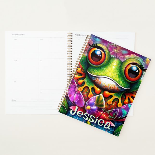 Frog Whimsical Abstract Art Floral Personalized Planner (Display)
