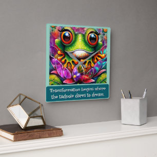 Frog Whimsical Abstract Art Floral Personalized Square Wall Clock