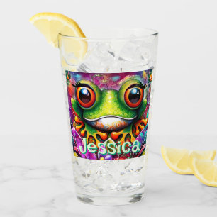 Frog Whimsical Abstract Floral Frogs Personalized Glass