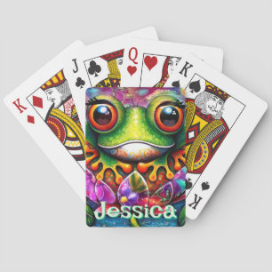 Frog Whimsical Abstract Floral Frogs Personalized Playing Cards