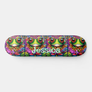 Frog Whimsical Abstract Floral Frogs Personalized Skateboard