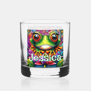 Frog Whimsical Abstract Floral Frogs Personalized Whiskey Glass