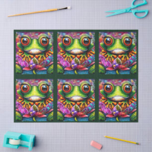 Frog Whimsical Abstract Floral Green Decoupage Tissue Paper