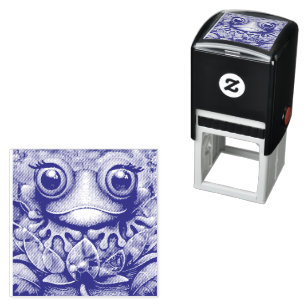 Frog Whimsical Abstract Painting Art Floral Green Self-inking Stamp