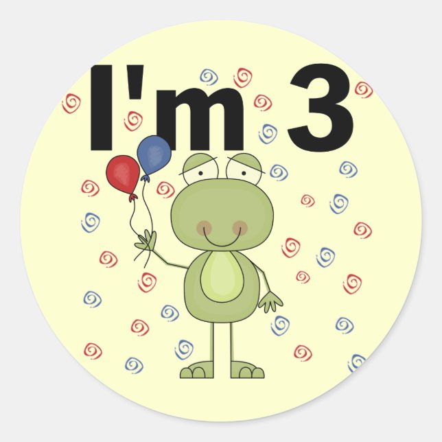 Frog With Balloons 3rd Birthday Classic Round Sticker (Front)