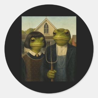 Frog With Bob Haircut Aamerican Gothic Gen Z Farm Classic Round Sticker