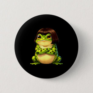 Frog with bob haircut funny quirky frog meme 2 inch round button
