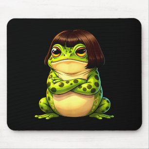 Frog with bob haircut funny quirky frog meme mouse pad