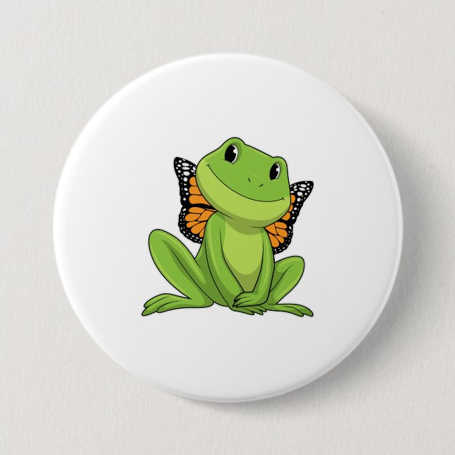 Frog with Butterfly 3 Inch Round Button (Front)