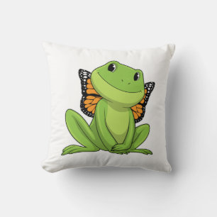 Frog with Butterfly Throw Pillow