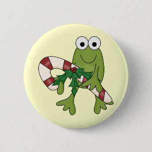 Frog With Candy Canes Tshirts and Gifts 2 Inch Round Button