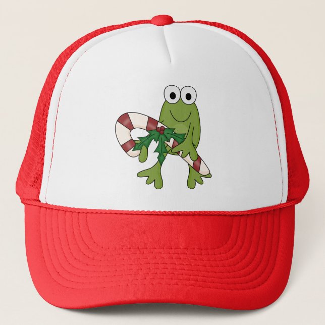 Frog With Candy Canes Tshirts and Gifts Trucker Hat (Front)