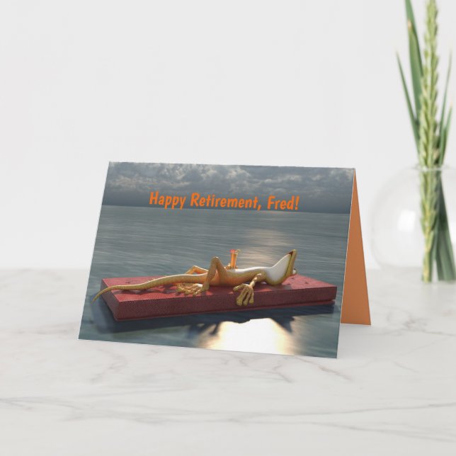 Frog With Cocktail Sun Bathing Happy Retirement Card (Front)