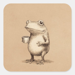 Frog with Coffee – Whimsical Vintage Animal Square Sticker