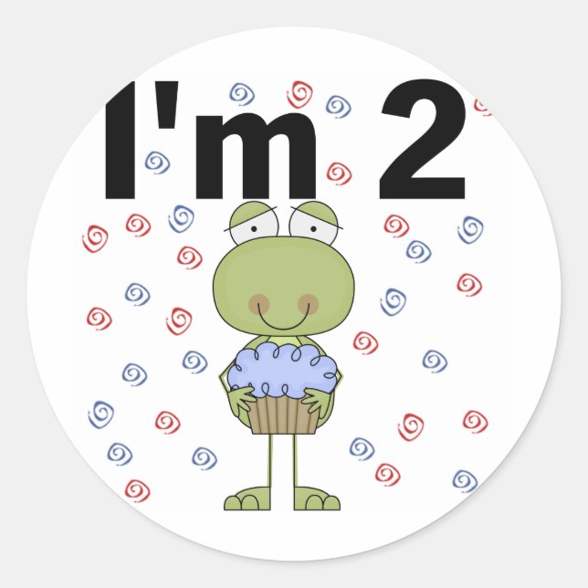Frog With Cupcake 2nd Birthday Tshirts Classic Round Sticker (Front)