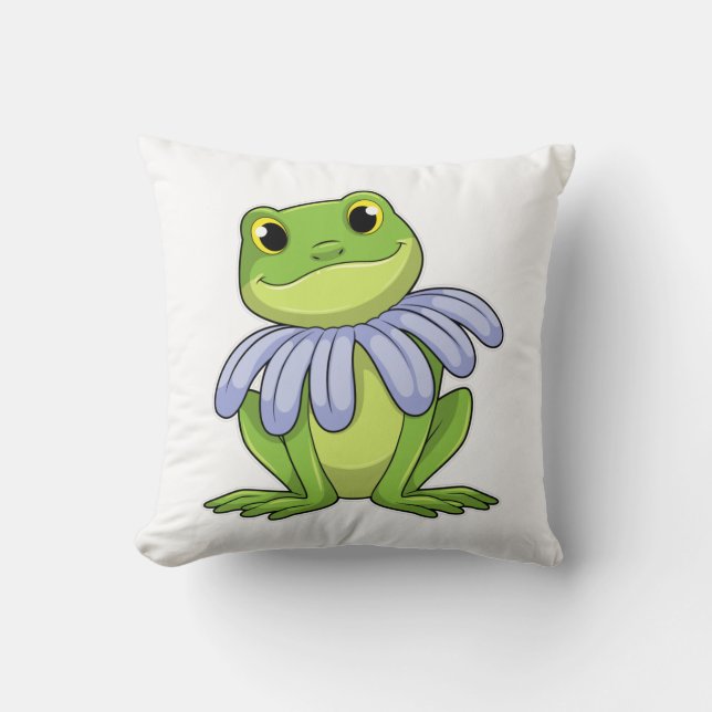 Frog with Daisy Throw Pillow (Front)