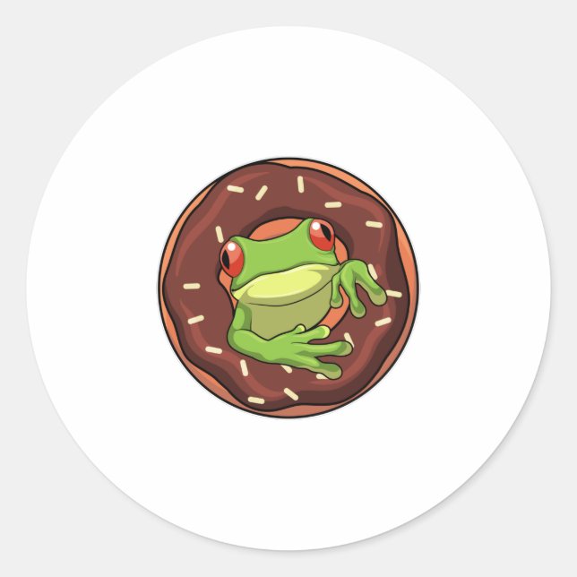 Frog with Doughnut Classic Round Sticker (Front)