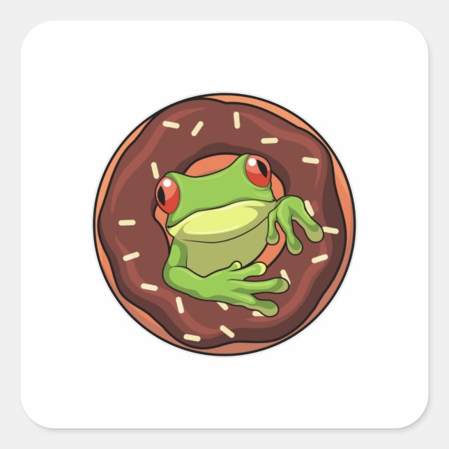 Frog with Doughnut Square Sticker (Front)