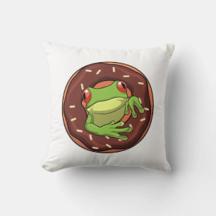 Frog with Doughnut Throw Pillow