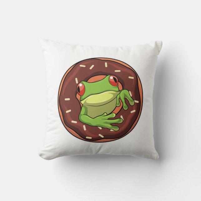 Frog with Doughnut Throw Pillow (Front)