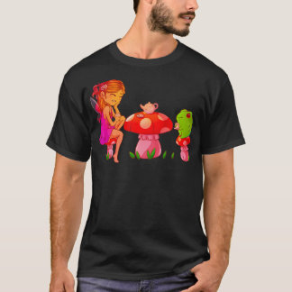 Frog With Fairy Mushroom Tea Kawaii Cottagecore T-Shirt