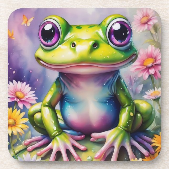 Frog With Flower Digital Art Coaster (Front)