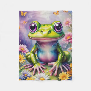 Frog With Flower Digital Art Fleece Blanket