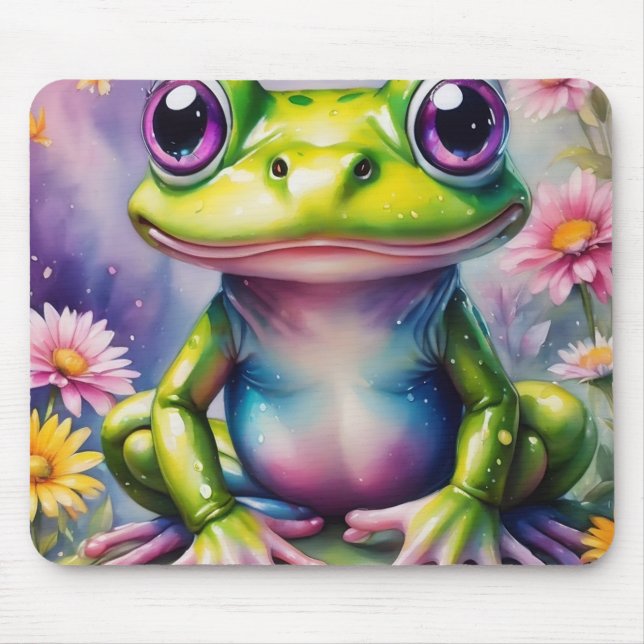 Frog With Flower Digital Art Mouse Pad (Front)