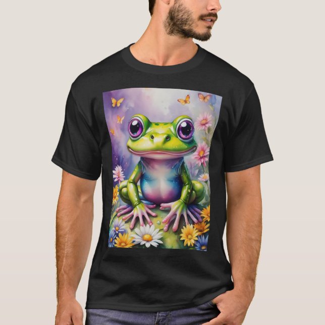 Frog With Flower Digital Art T-Shirt (Front)