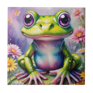 Frog With Flower Digital Art Tile