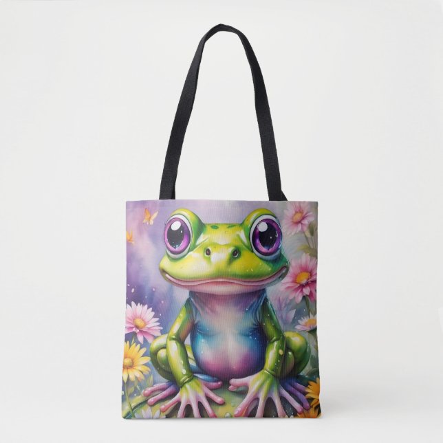 Frog With Flower Digital Art Tote Bag (Front)