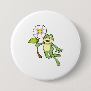 Frog with Flower.PNG 3 Inch Round Button