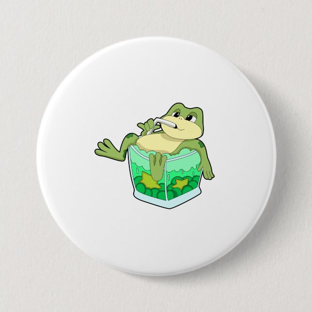 Frog with Glass of Juice 3 Inch Round Button (Front)