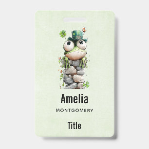 Frog with Green Hat and Shamrock Cute Badge