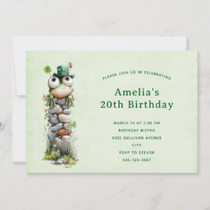 Frog with Green Hat and Shamrock Cute Birthday Invitation