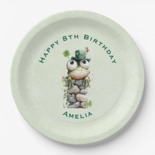 Frog with Green Hat and Shamrock Cute Birthday Paper Plate