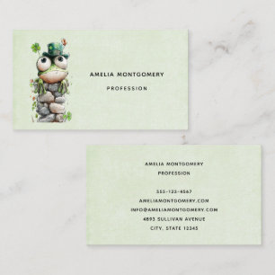 Frog with Green Hat and Shamrock Cute Business Card