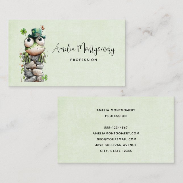 Frog with Green Hat and Shamrock Cute Business Card (Front/Back)