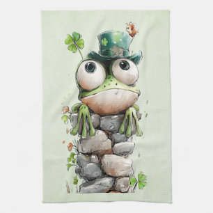 Frog with Green Hat and Shamrock Cute Kitchen Towel
