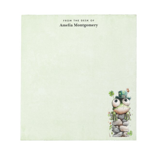 Frog with Green Hat and Shamrock Cute Notepad (Front)