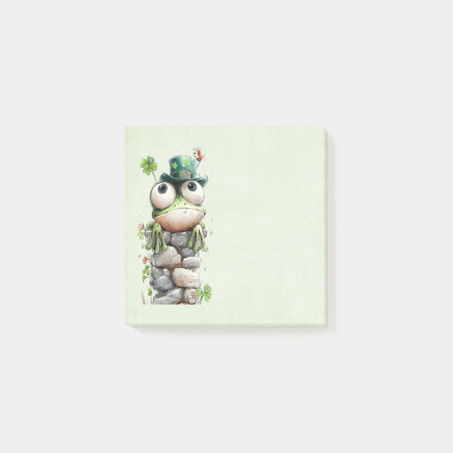 Frog with Green Hat and Shamrock Cute Post-it Notes (Front)