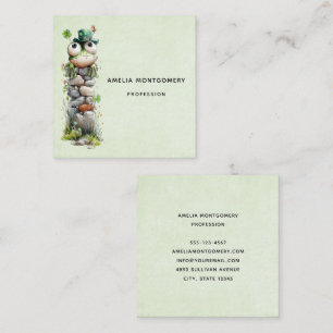 Frog with Green Hat and Shamrock Cute Square Business Card