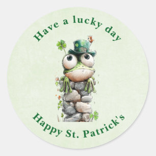 Frog with Green Hat and Shamrock St. Patrick's Day Classic Round Sticker