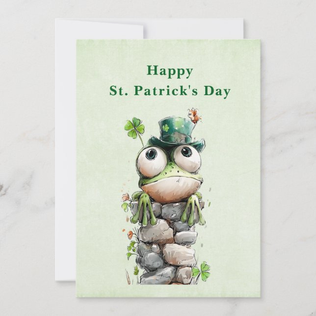 Frog with Green Hat and Shamrock St. Patrick's Day Holiday Card (Front)